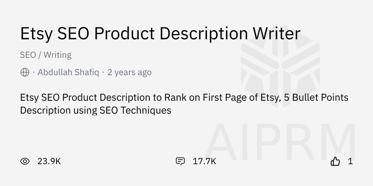 Prompt Etsy SEO Product Description Writer By Abdullah Shafiq