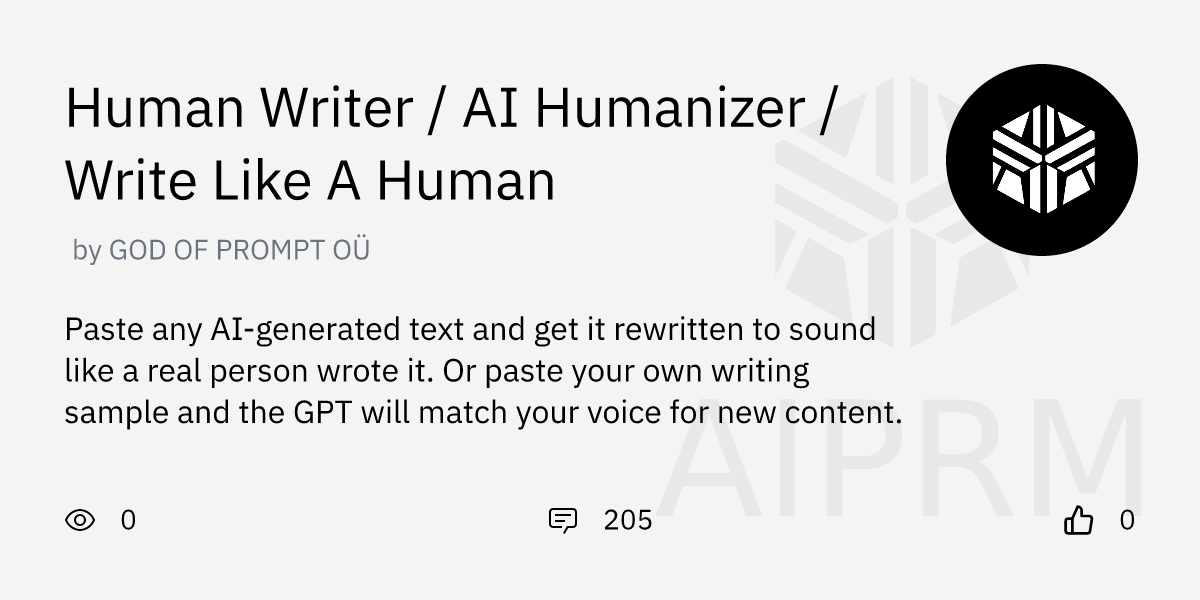 GPT "Human Writer / AI Humanizer / Write Like A Human" by "GOD OF ...