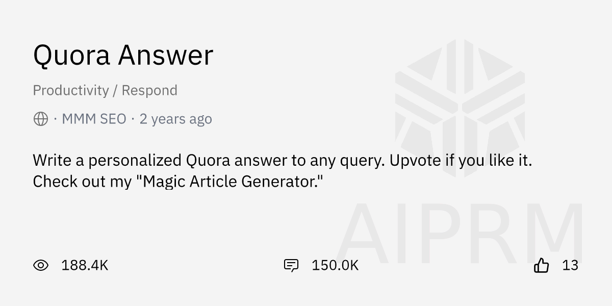 Prompt Quora Answer By MMM SEO AIPRM For ChatGPT