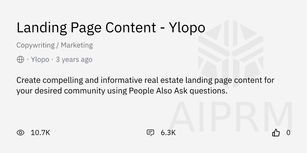 Prompt "Landing Page Content Ylopo" by "Ylopo" AIPRM for ChatGPT