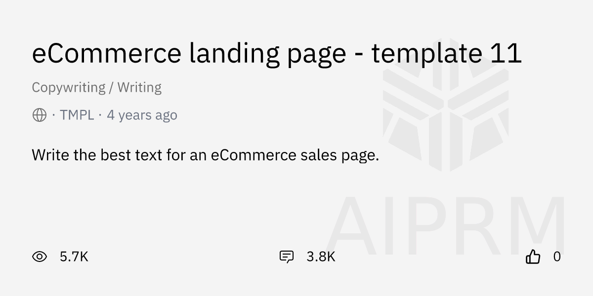 Prompt "eCommerce landing page - template 11" by "TMPL" - AIPRM for ChatGPT
