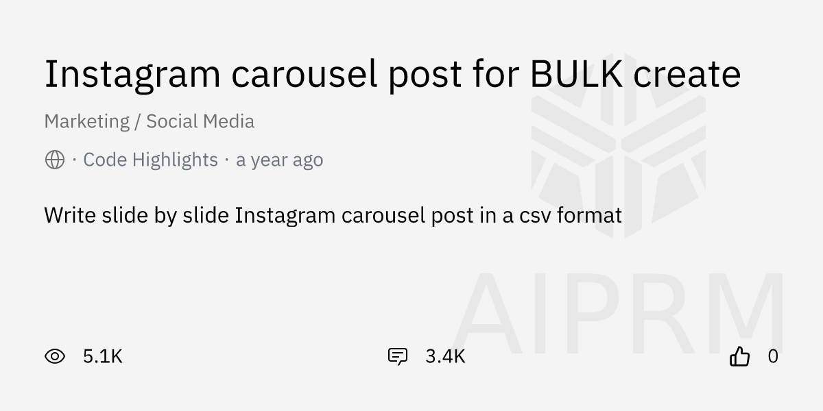Prompt "Instagram carousel post for BULK create" by "Code Highlights