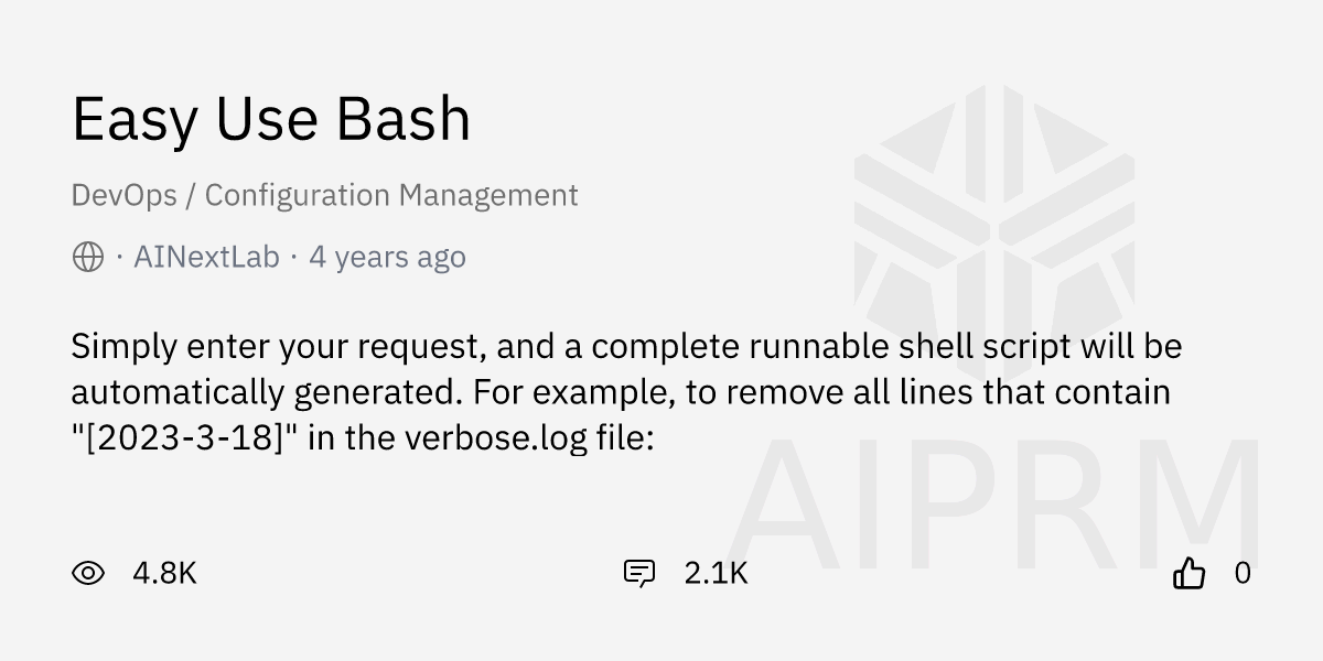 Prompt "Easy Use Bash" by "AINextLab" - AIPRM for ChatGPT