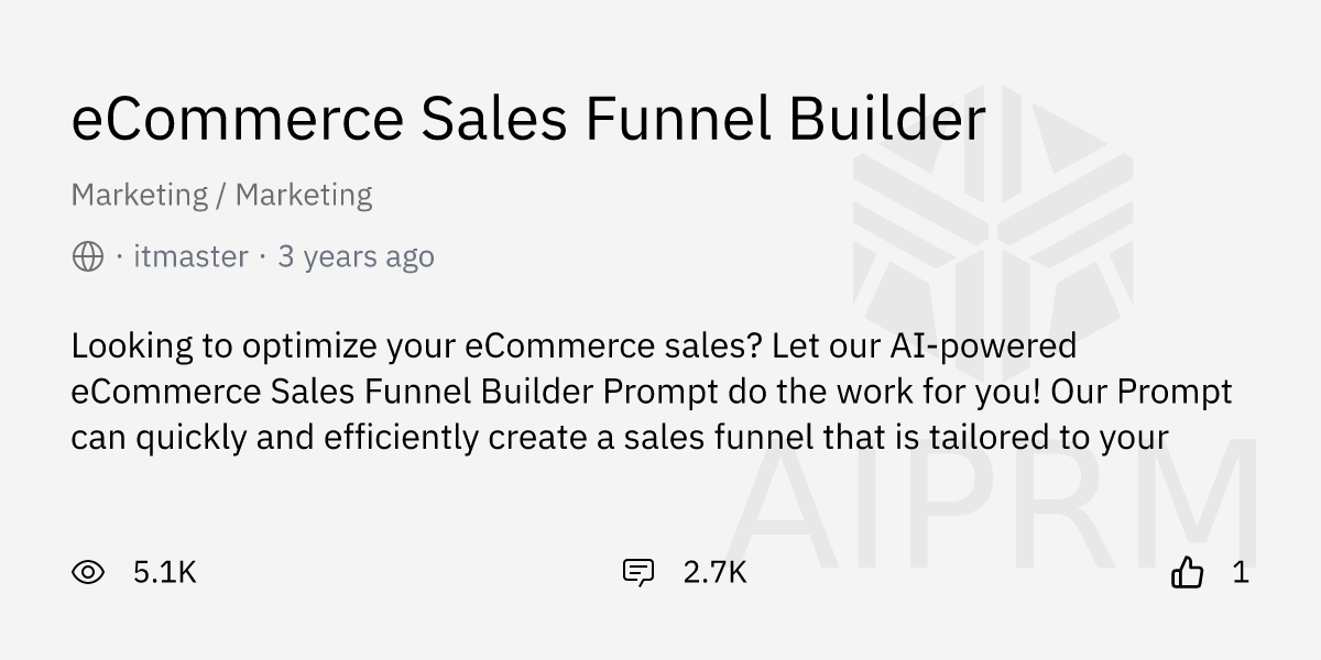 Prompt Sales Funnel Builder" by "itmaster" AIPRM for ChatGPT