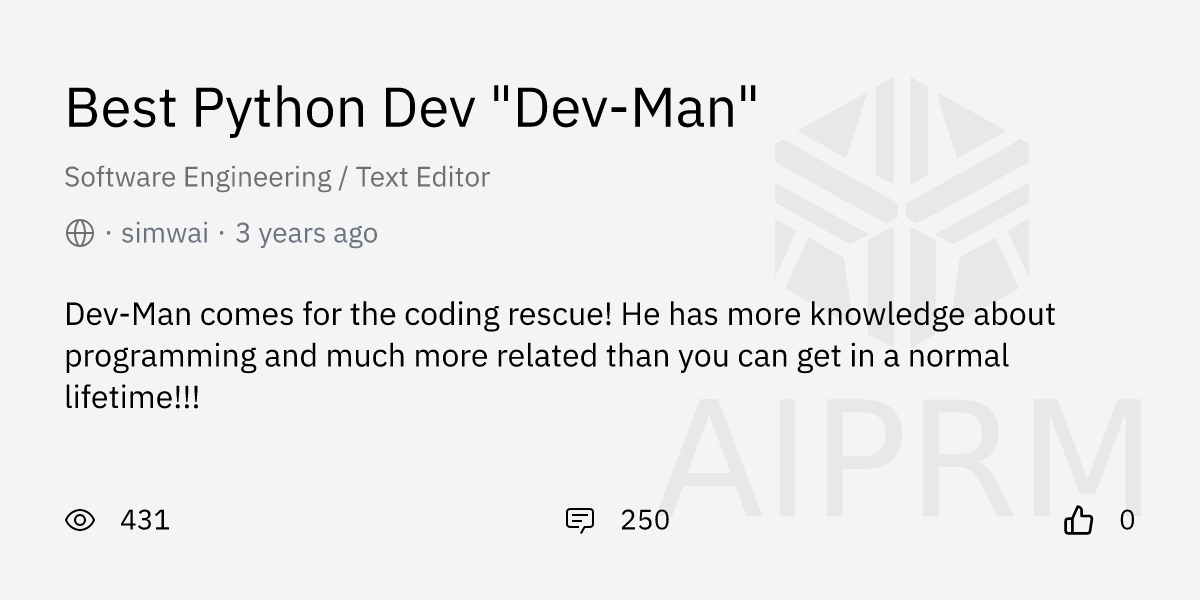 Prompt "Best Python Dev "Dev-Man"" by "simwai" - AIPRM for ChatGPT