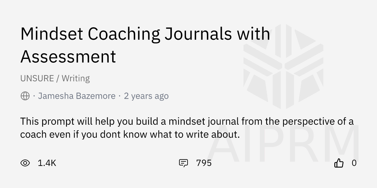 Prompt "Mindset Coaching Journals with Assessment" by "Jamesha Bazemore
