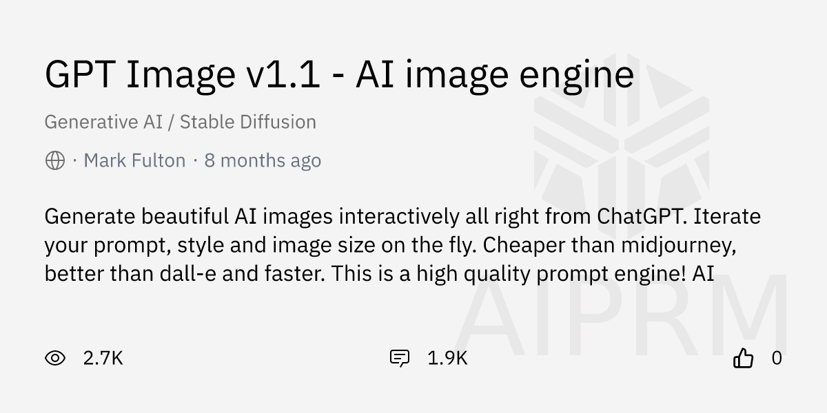 Prompt "GPT Image v1.1 - AI image engine" by "Mark Fulton" - AIPRM for ChatGPT
