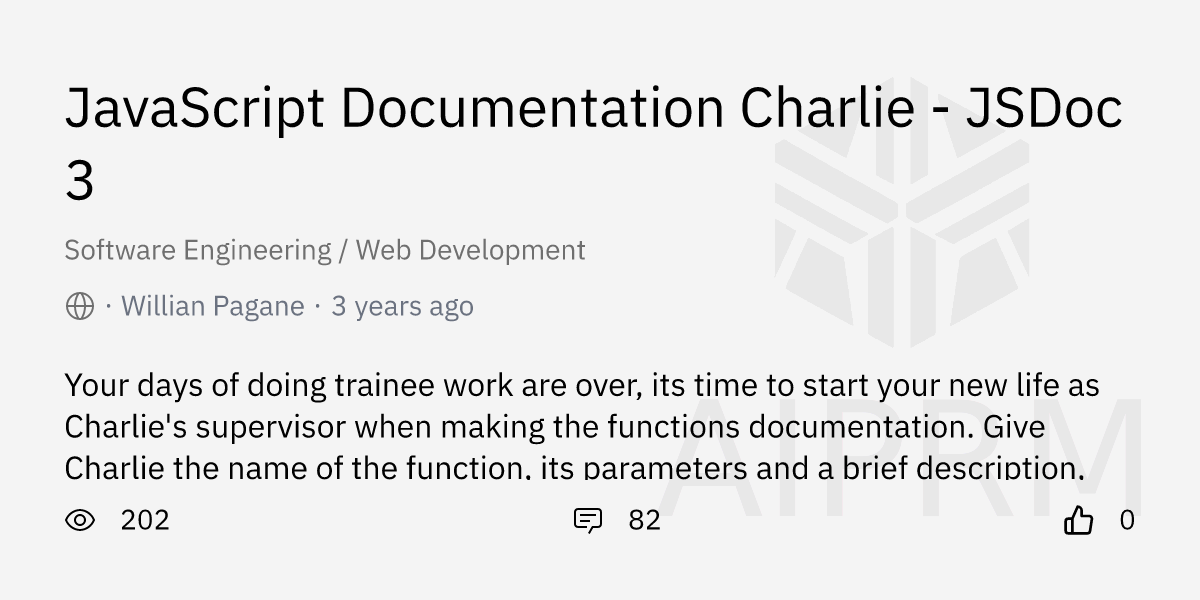 Prompt "JavaScript Documentation Charlie - JSDoc 3" by "Willian Pagane ...