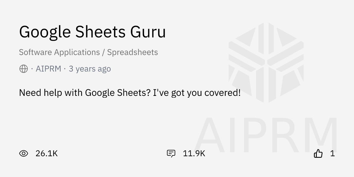 Prompt google sheets guru by aiprm aiprm for chatgpt